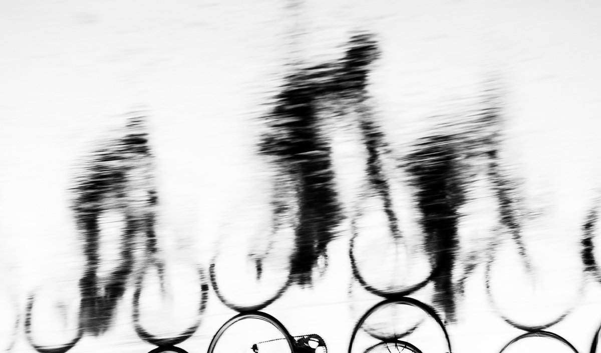 Abstract Transport Photograph By Andrew Lever, 43 X 25, Cyclists Reflection, Original Artwork
