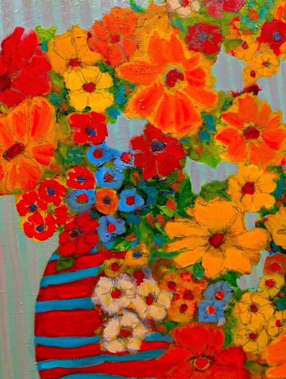 Striped wase with Flowers.