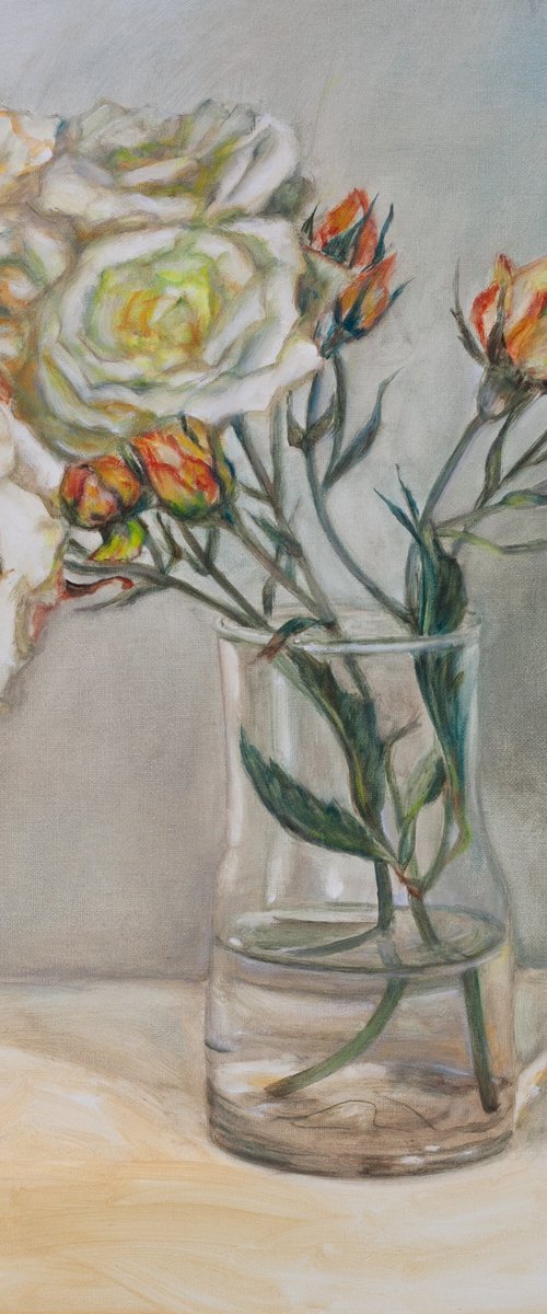 Garden Roses In A Glass Vase by Liudmila Pisliakova