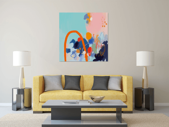 Sky blue and crepe pink abstract artwork