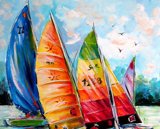 Sailboats in the wind on lake Balaton