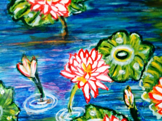 Lotus Pond II vibrant and colorful abstract impressionist painting on SALE