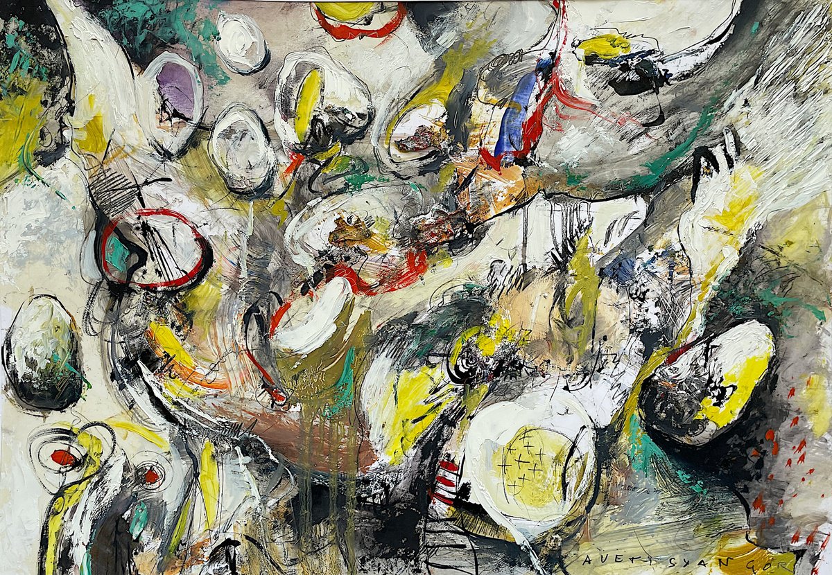 Abstract Oil Painting By Gor Avetisyan, 20 X 14, A Dance Of Colors, Original Artwork