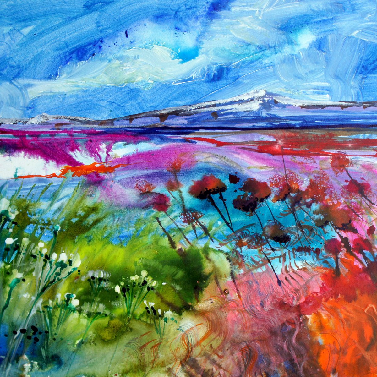 Organic Landscape Acrylic Painting By Julia Rigby, 16 X 16", Scottish Highlands, Original Artwork