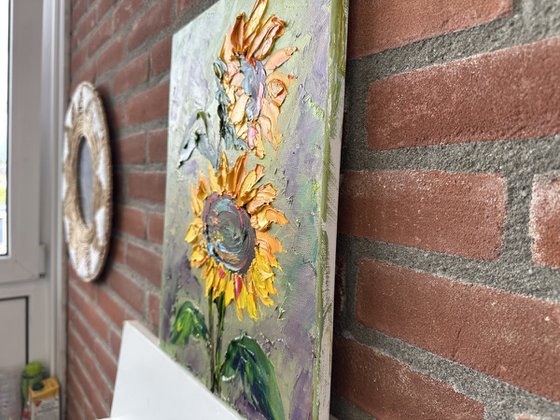 Sunflower impasto art