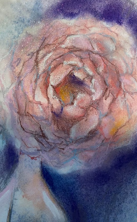 Shining pink rose on violet - mixed media