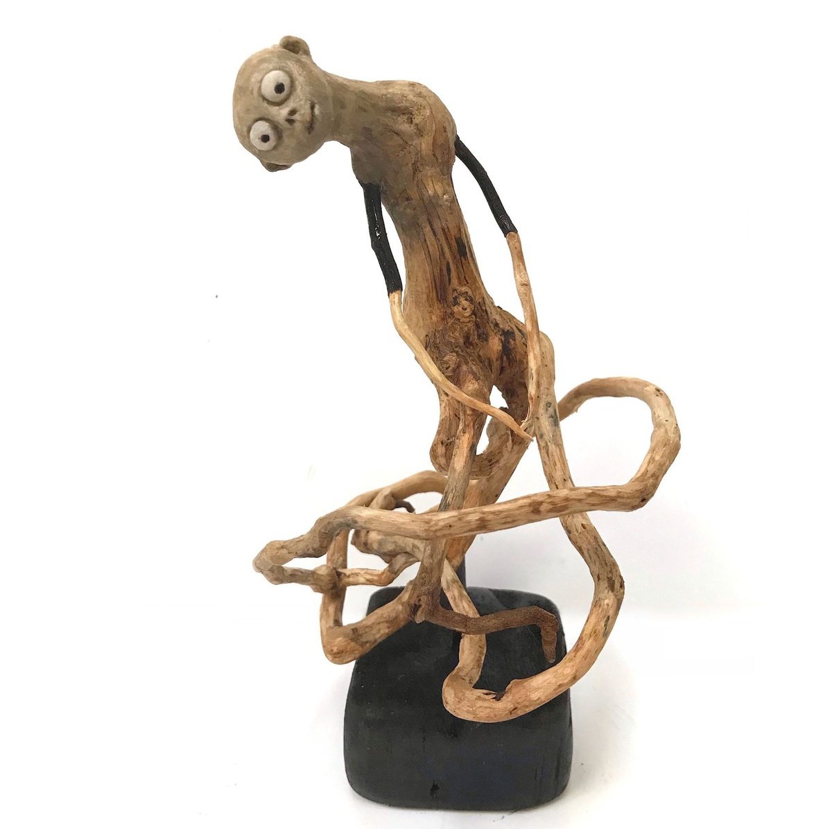 Expressive Portrait Wood Sculpture By Eleanor Gabriel, 5 X 9, Melusine, Original Artwork