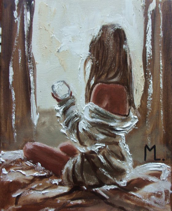 " EMPTY GLASS "   liGHt  ORIGINAL OIL PAINTING, GIFT, PALETTE KNIFE