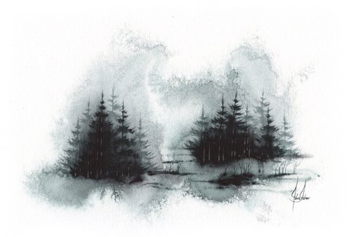 Places XXXII - Watercolor Pine Forest by ieva Janu