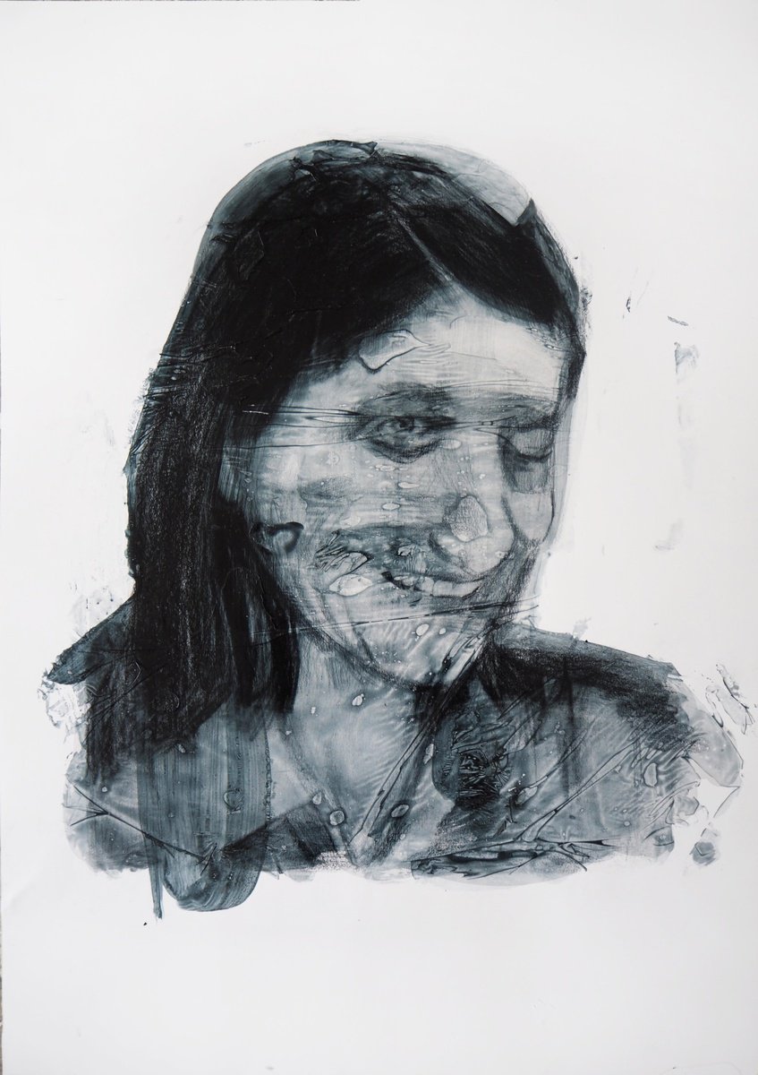 Expressive Portrait Drawing By Cynthia Gregorova, 16 X 21, Points Of Penetrations Iii, Original Artwork