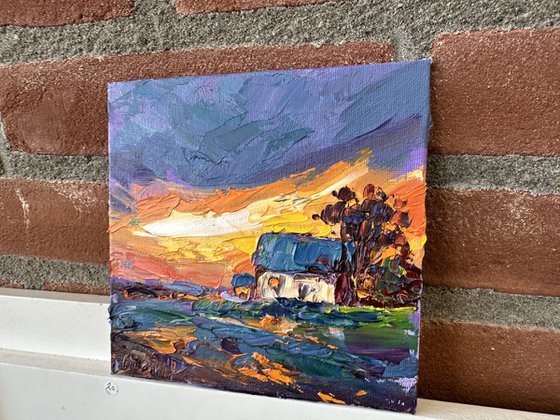 Sunset over the house