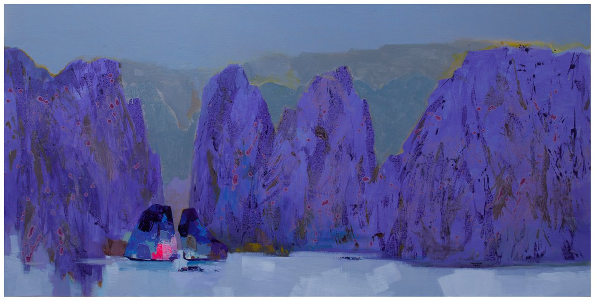 Expressive Landscape Acrylic Painting By The Khanh Bui, 79 X 39", An Early Frost No.02, Original Artwork