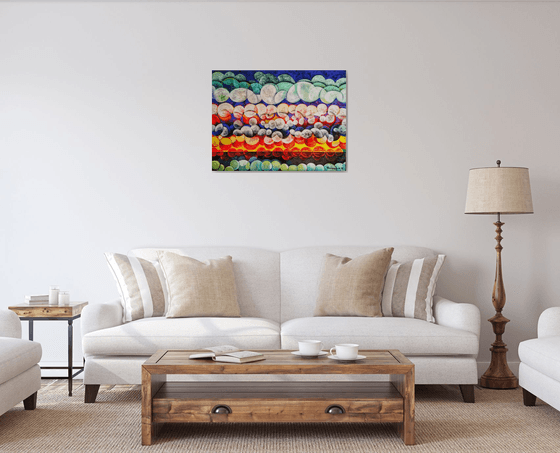 Unique sunset (60x80cm, cubism, oil painting, ready to hang)