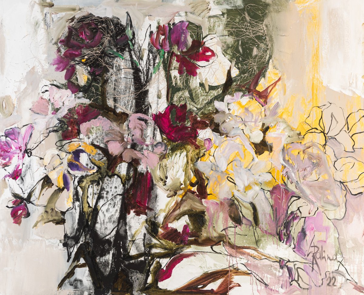 Organic Botanical Oil Painting By Yelena Ralina, 63 X 51", Rare Occurance, Original Artwork