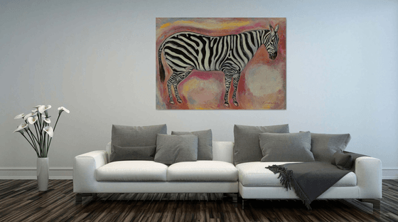 ZEBRA - animal art, black and white, large size original oil painting, flora and fauna