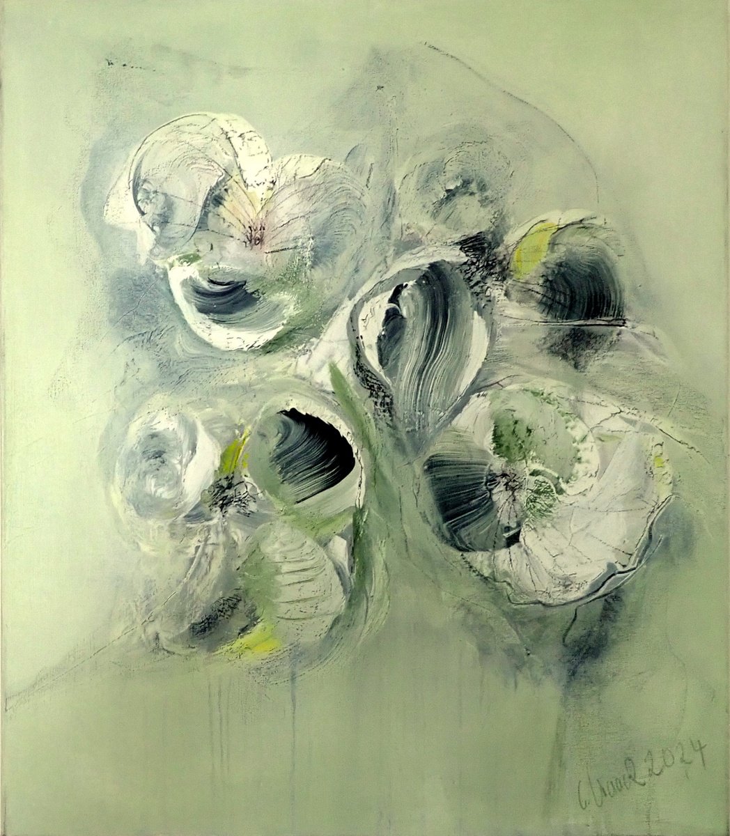 Abstract Botanical Acrylic Painting By Christa Haack, 24 X 28, Flower Rush 1, Original Artwork