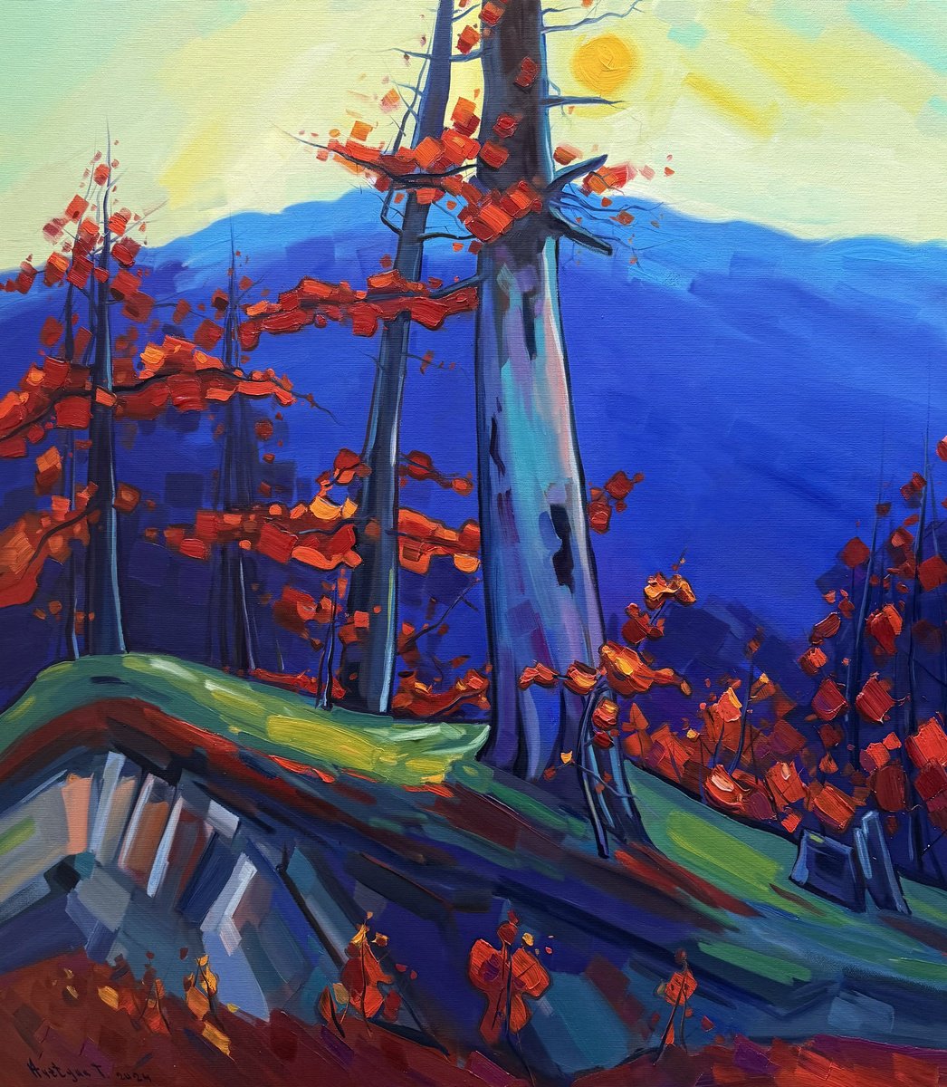 Expressive Landscape Oil Painting By Tigran Avetyan, 28 X 31", Late Autumn, Original Artwork