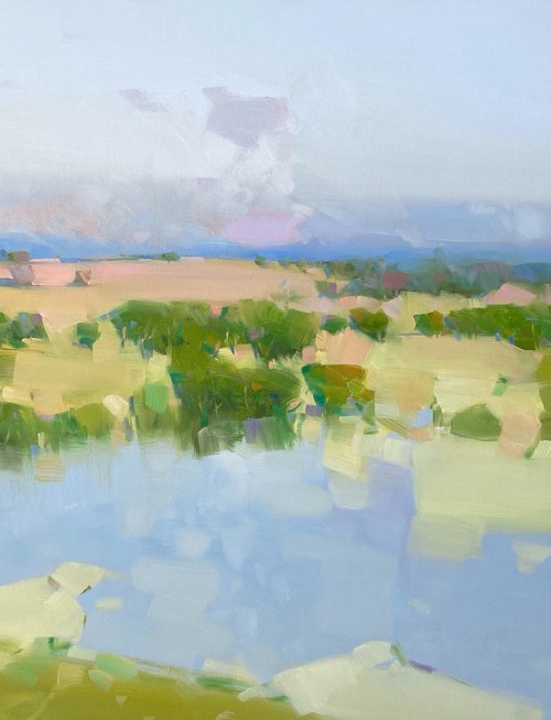 River Bank, Original oil painting, Handmade artwork, One of a kind by Vahe Yeremyan