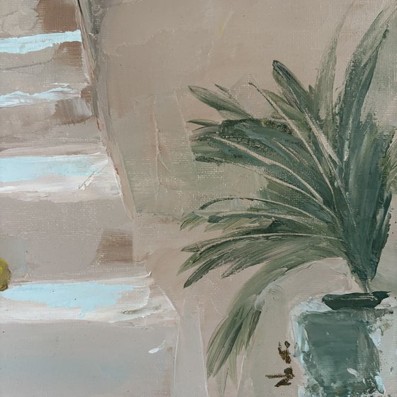 Mediterranean Seascape with lemons and palm