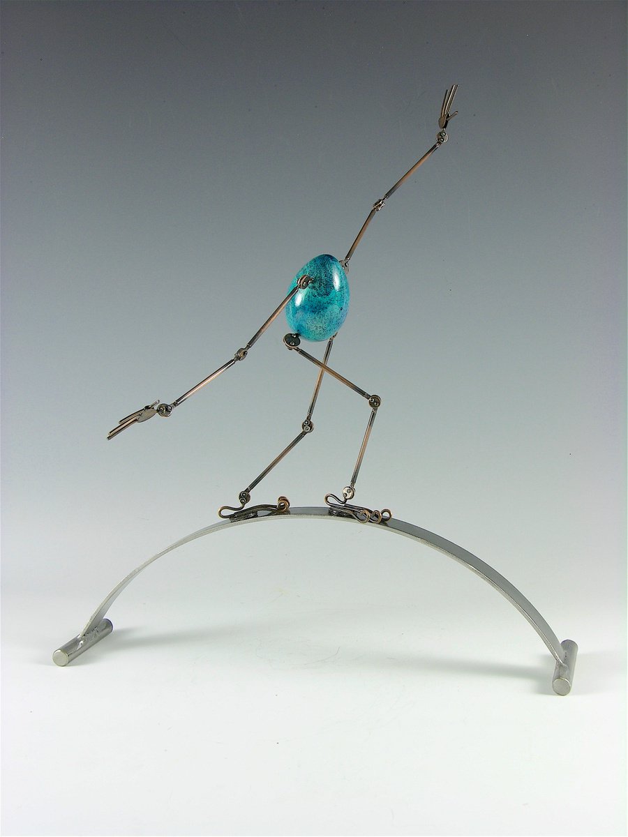 Expressive Portrait Sculpture By Tomoaki Orikasa, 14 X 15", Bridge Walking, Original Artwork