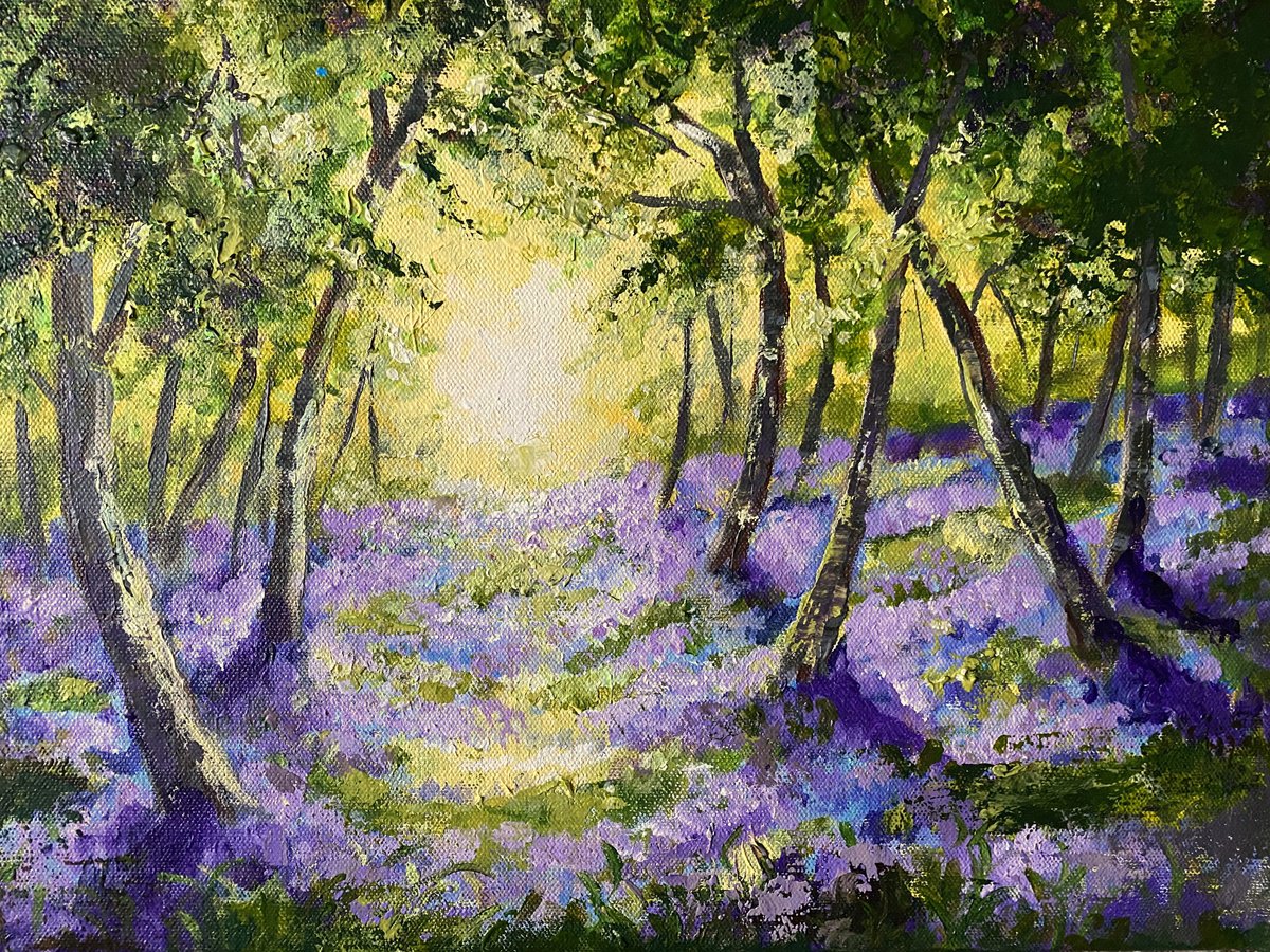 Impressionistic Landscape Acrylic Painting By Colette Baumback, 16 X 12, Bluebells, Original Artwork