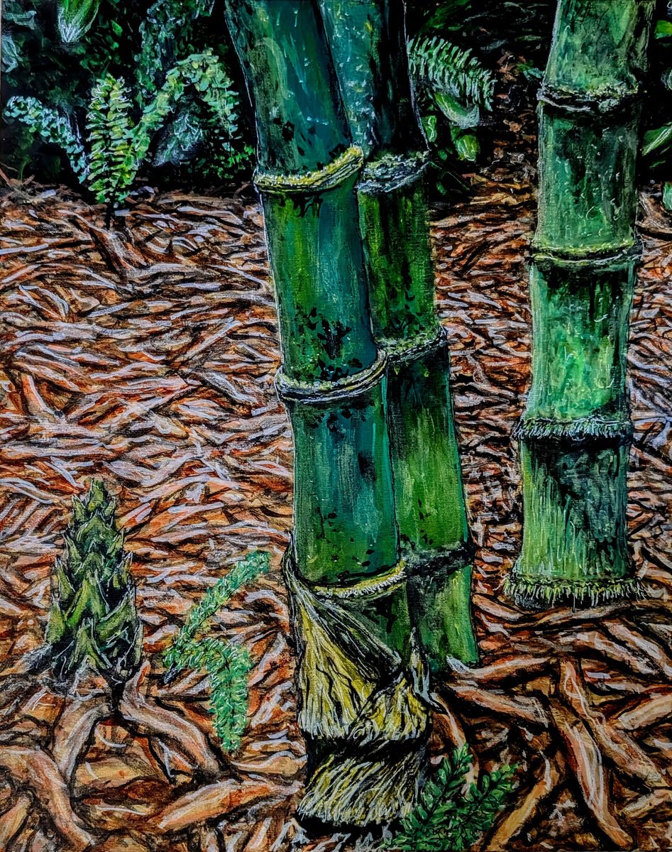 Photorealistic Botanical Acrylic Painting By Robbie Potter, 16 X 20", New Bamboo Shoot 1, Original Artwork
