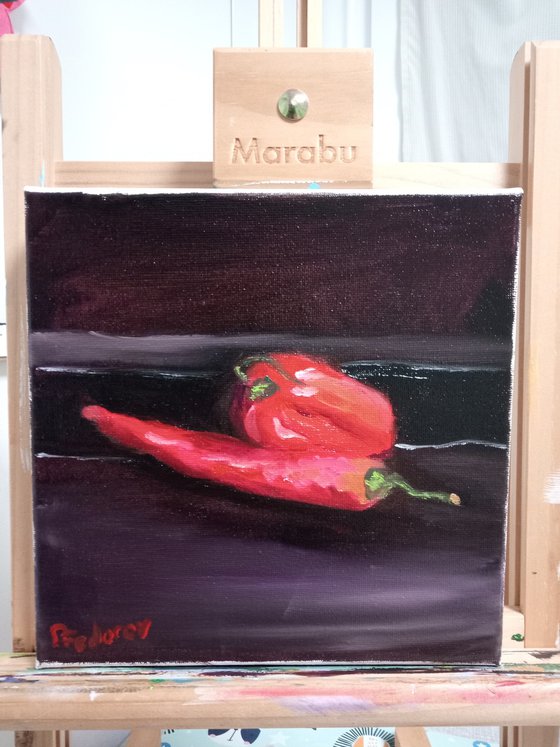 Still life with red peppers