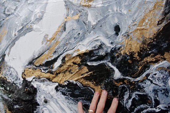 Golden Crunch 200cm x 80cm Grey White Gold Textured Abstract Art