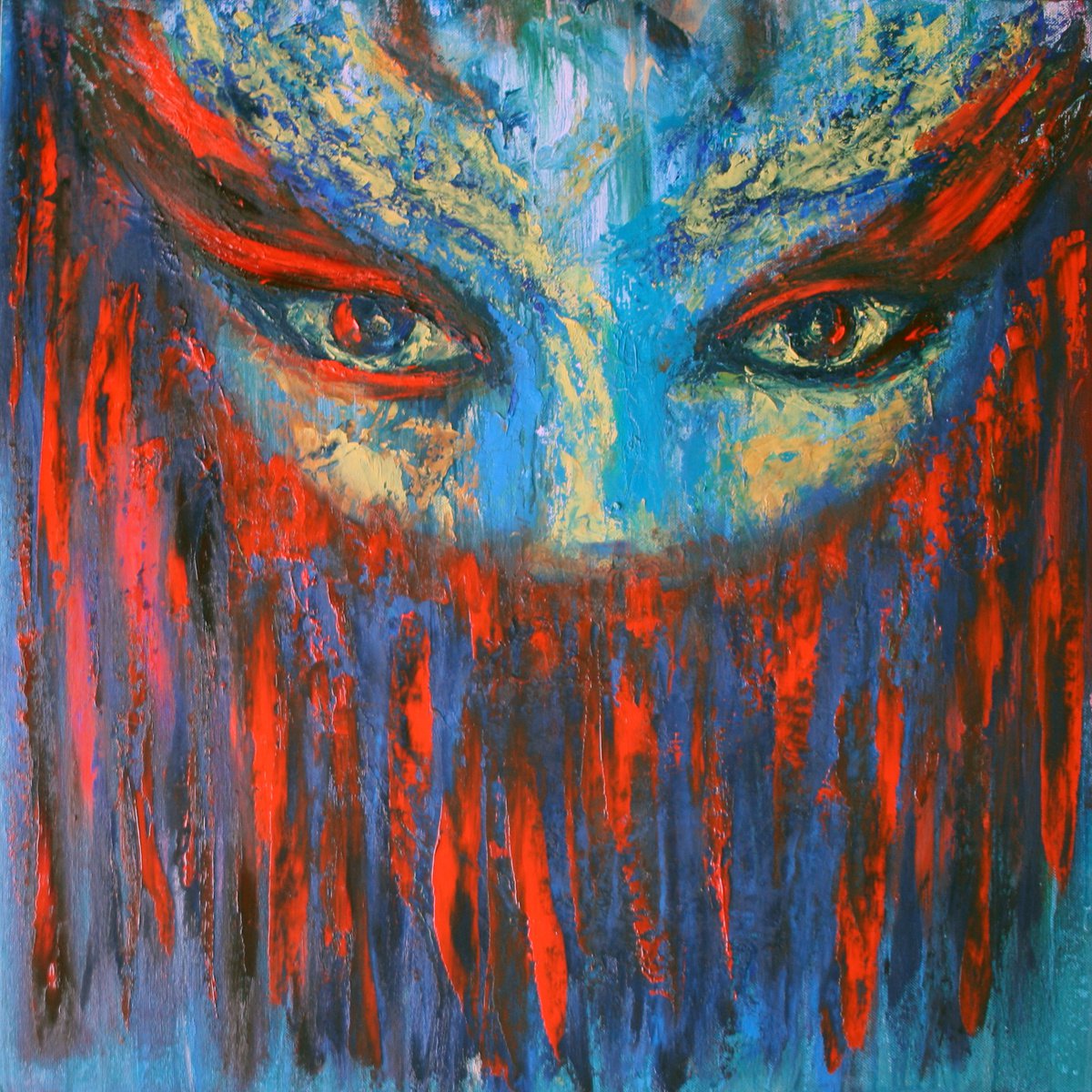 Expressive Abstract Oil Painting By Salana Art / Svetlana Samovarova, 24 X 24", Upside Down Selfie, Original Artwork