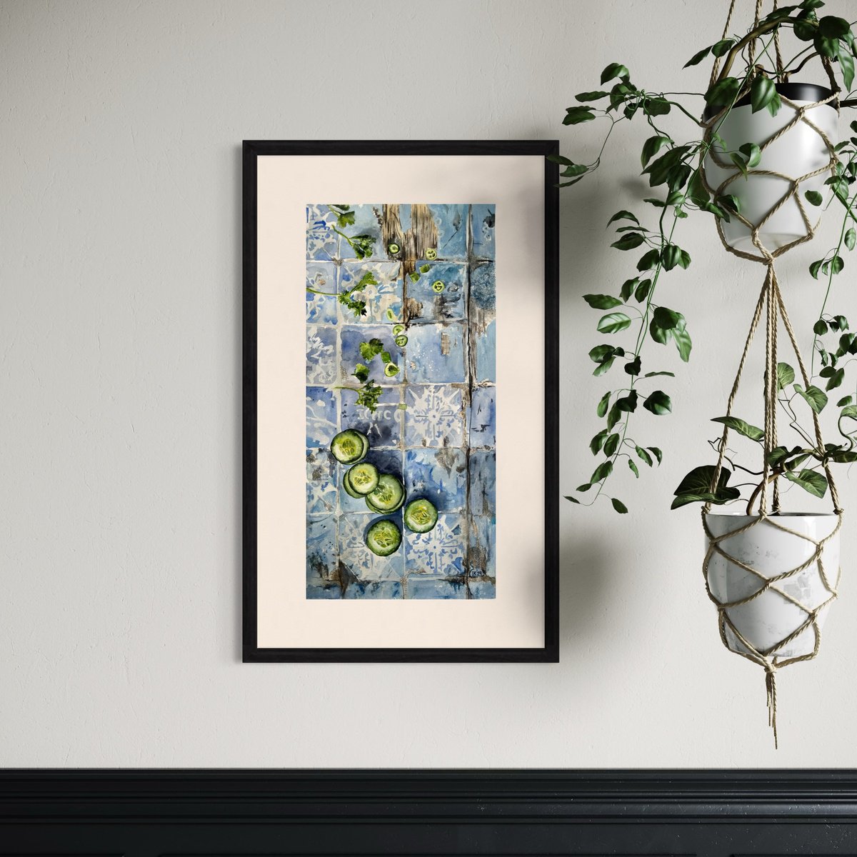 Photorealistic Watercolour , Portuguese Harvest - Cucumbers And Chili By Irina Kurganskaya, 9 X 20, Artwork For Sale On Artfinder