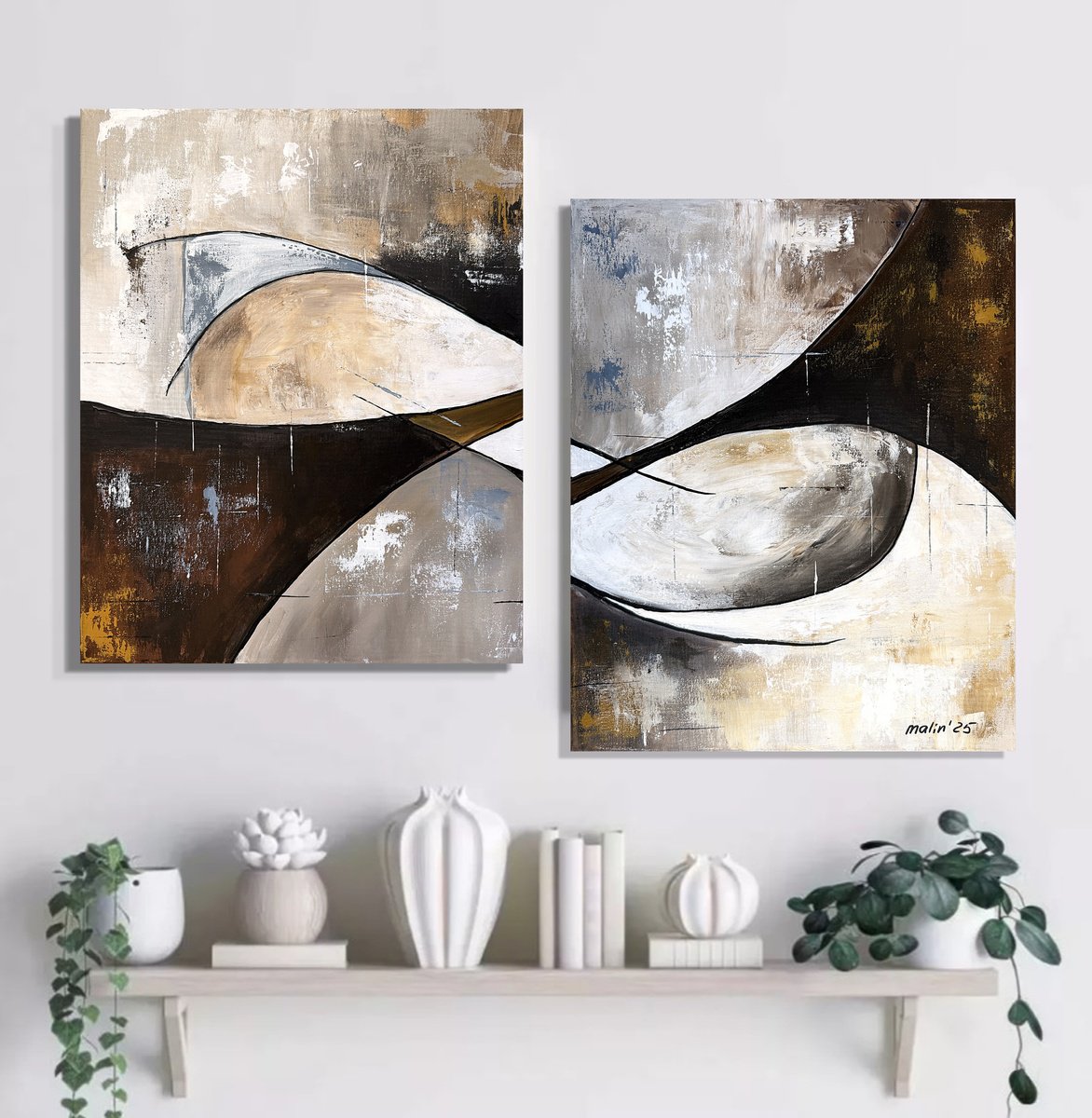 Geometric Abstract Acrylic Painting By Tatiana Malinovscaia, 31 X 20", Traces Of Connection Set, Original Artwork