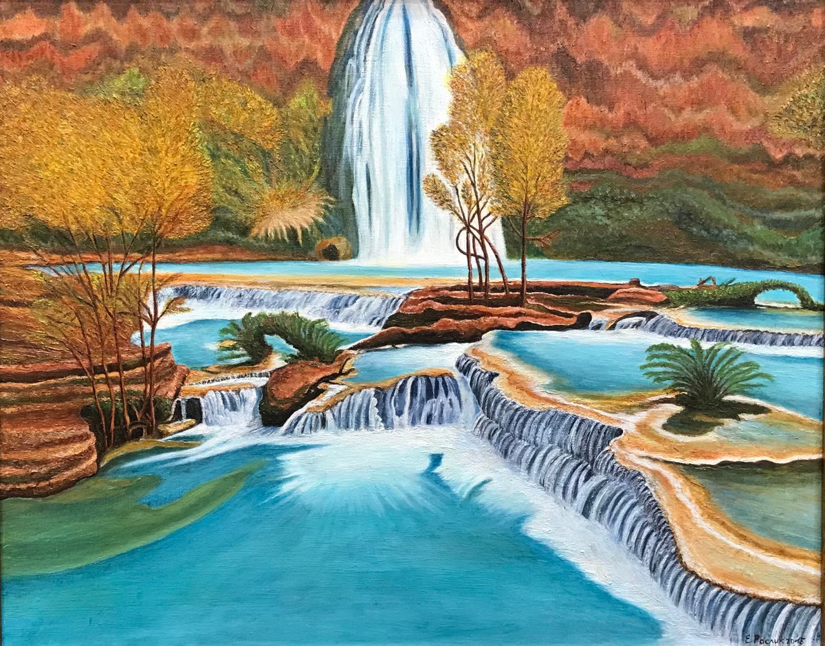Original oil painting Havasu Waterfall - 50x40 cm (2015) by Evgeniya Roslik
