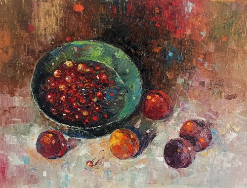 Still life with cherries and peaches by Narek Qochunc