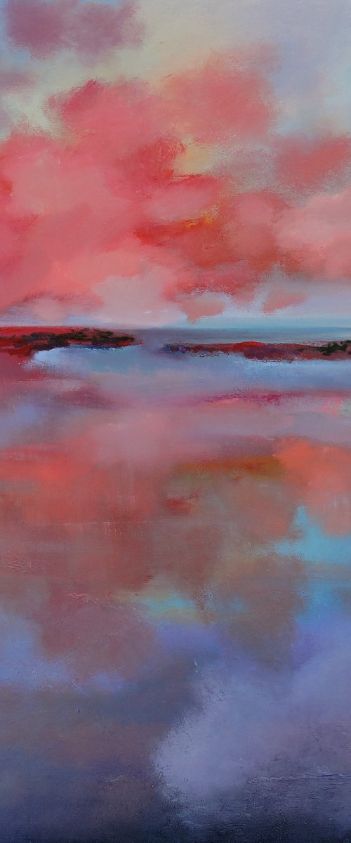 Evening Reflection. Large painting, 36" x 36". by Veta  Barker