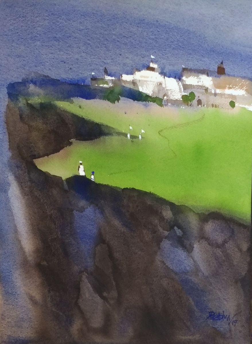 Discussion around mythical landscape 20x14 by Prashant Prabhu