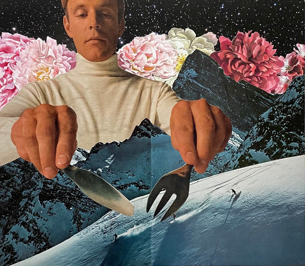 Surrealistic Portrait Collage By Paper Draper, 20 X 16", Alfresco Dining, Original Artwork