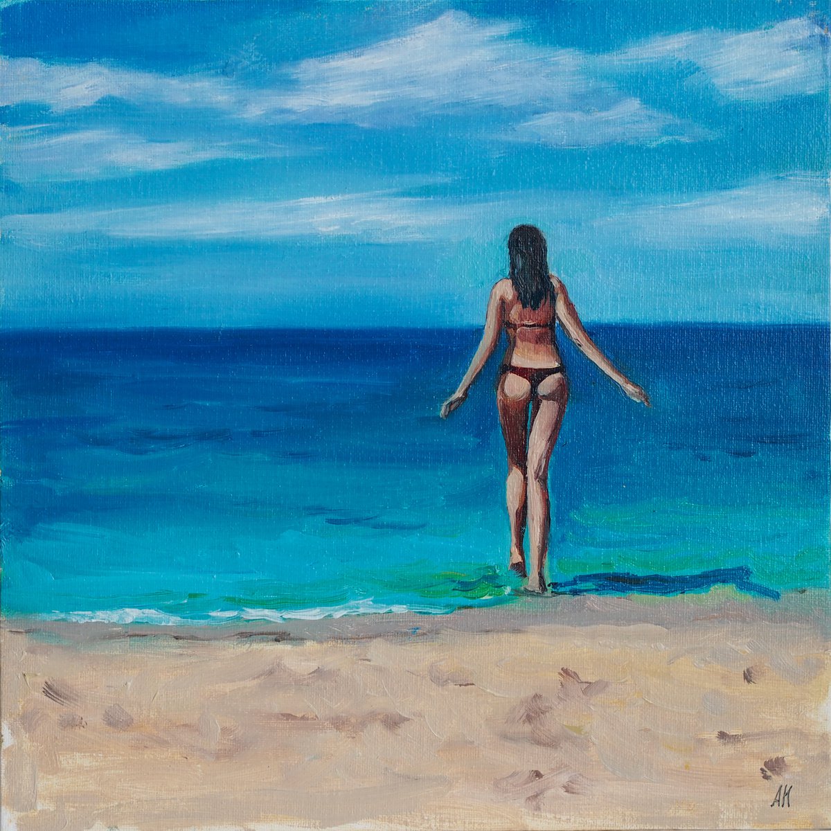 Photorealistic Portrait Oil Painting By Alfia Koral, 12 X 12, The Sea Is Calm Today, Original Artwork