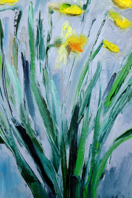 Vibrant Daffodils Flower Painting on Paper - Charming Floral Artwork
