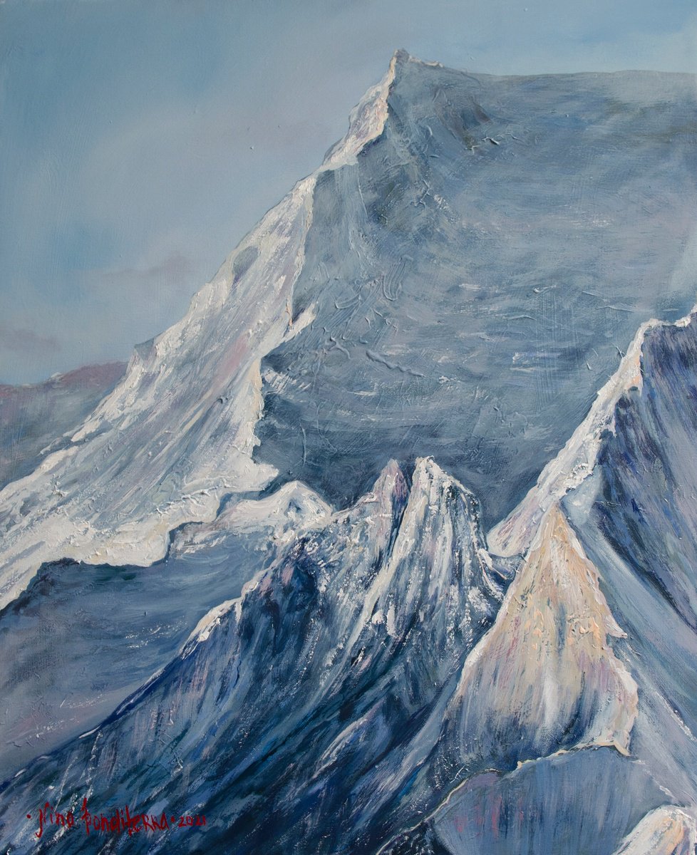 Impressionistic Landscape Oil Painting By Nino Ponditerra, 18 X 22", Himalayas Karakoram, Original Artwork