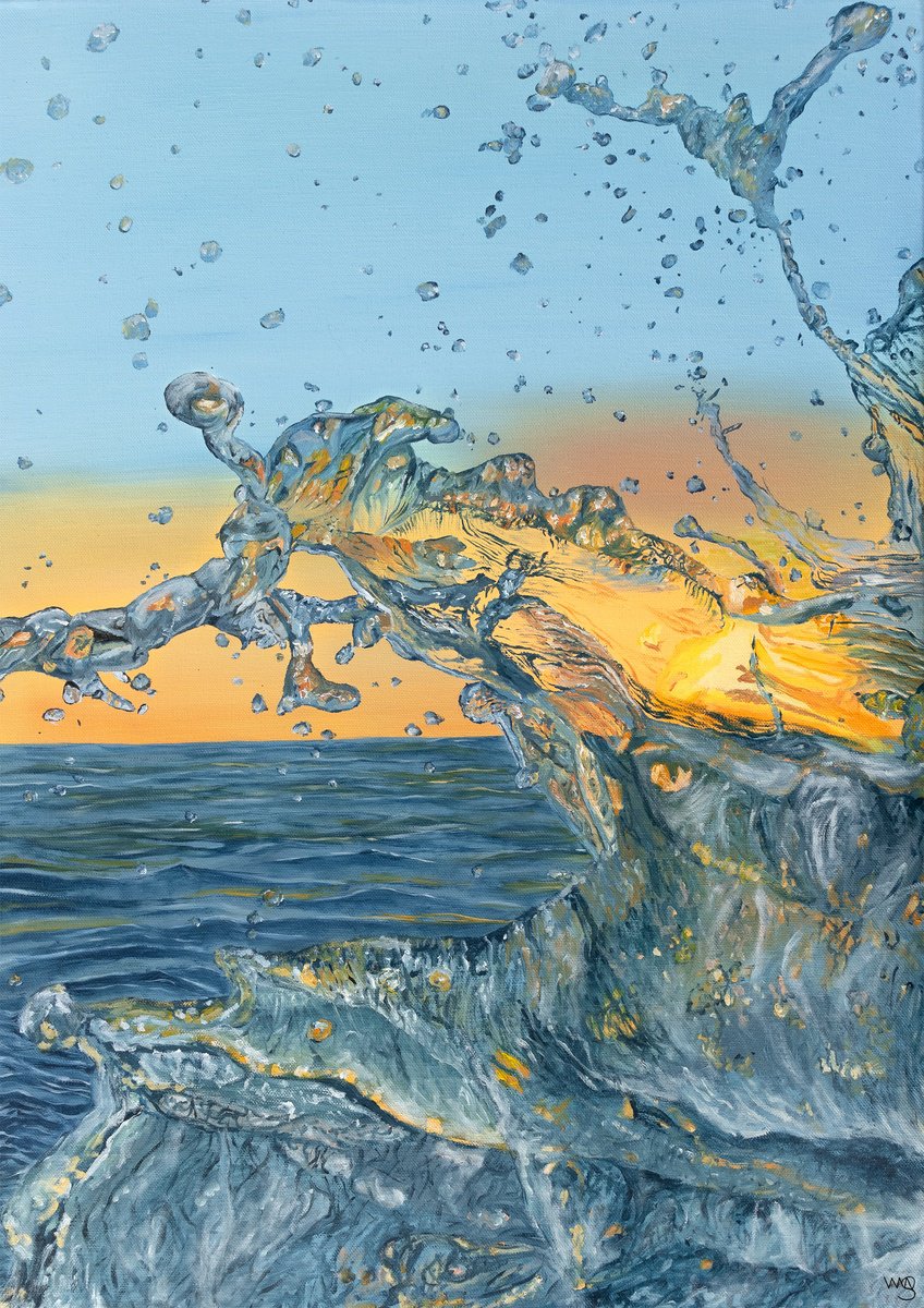 Photorealistic Landscape Oil Painting By Sarah Vms Art, 20 X 28", Ocean Splash, Original Artwork