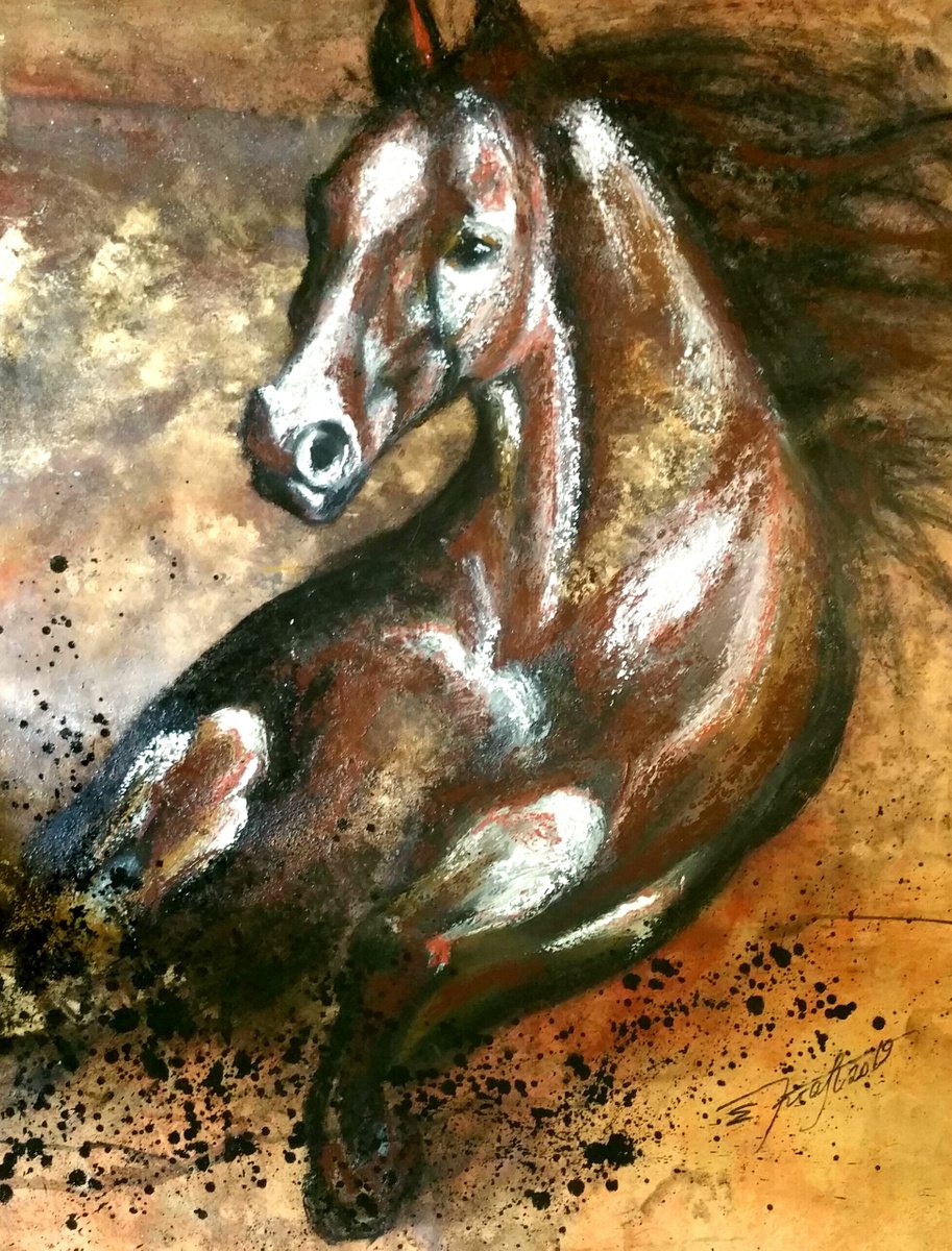 Expressive Animal Painting By Elena Kraft, 35 X 43, Aramis, Original Artwork