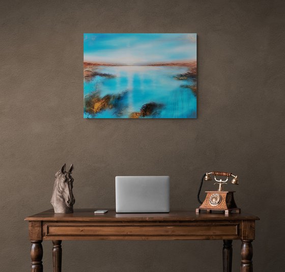 A large modern abstract figurative structured seascape painting "Serenity"