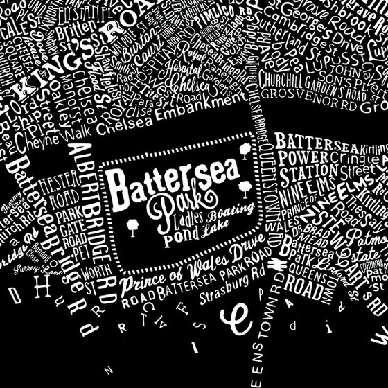 Typographic Street Map Of Central London (Black)