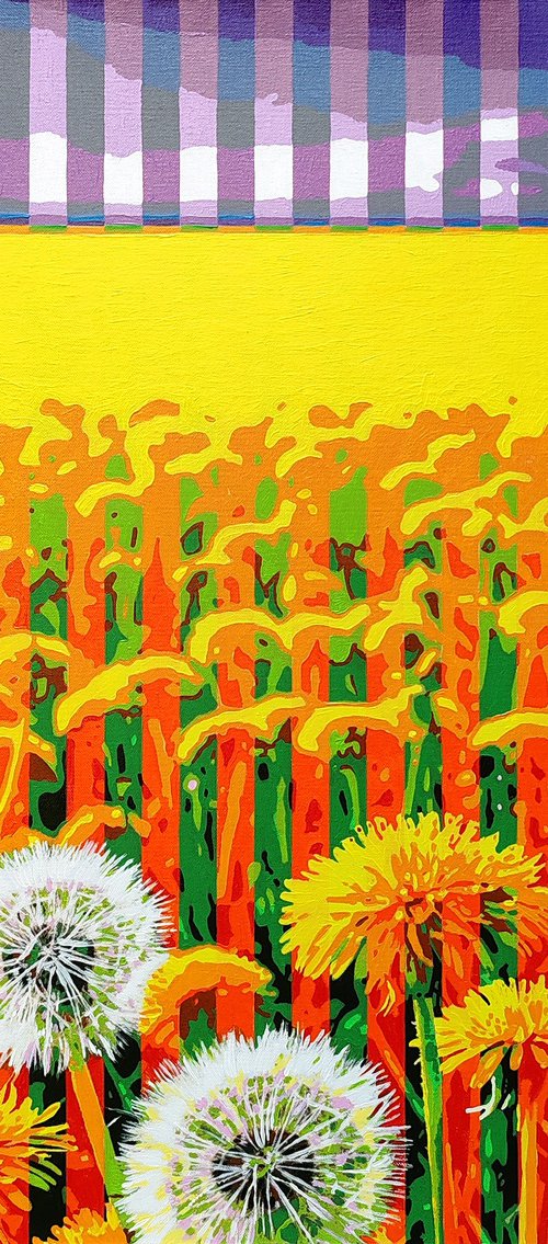 Dandelion field and purple sky by Sandro Chkhaidze