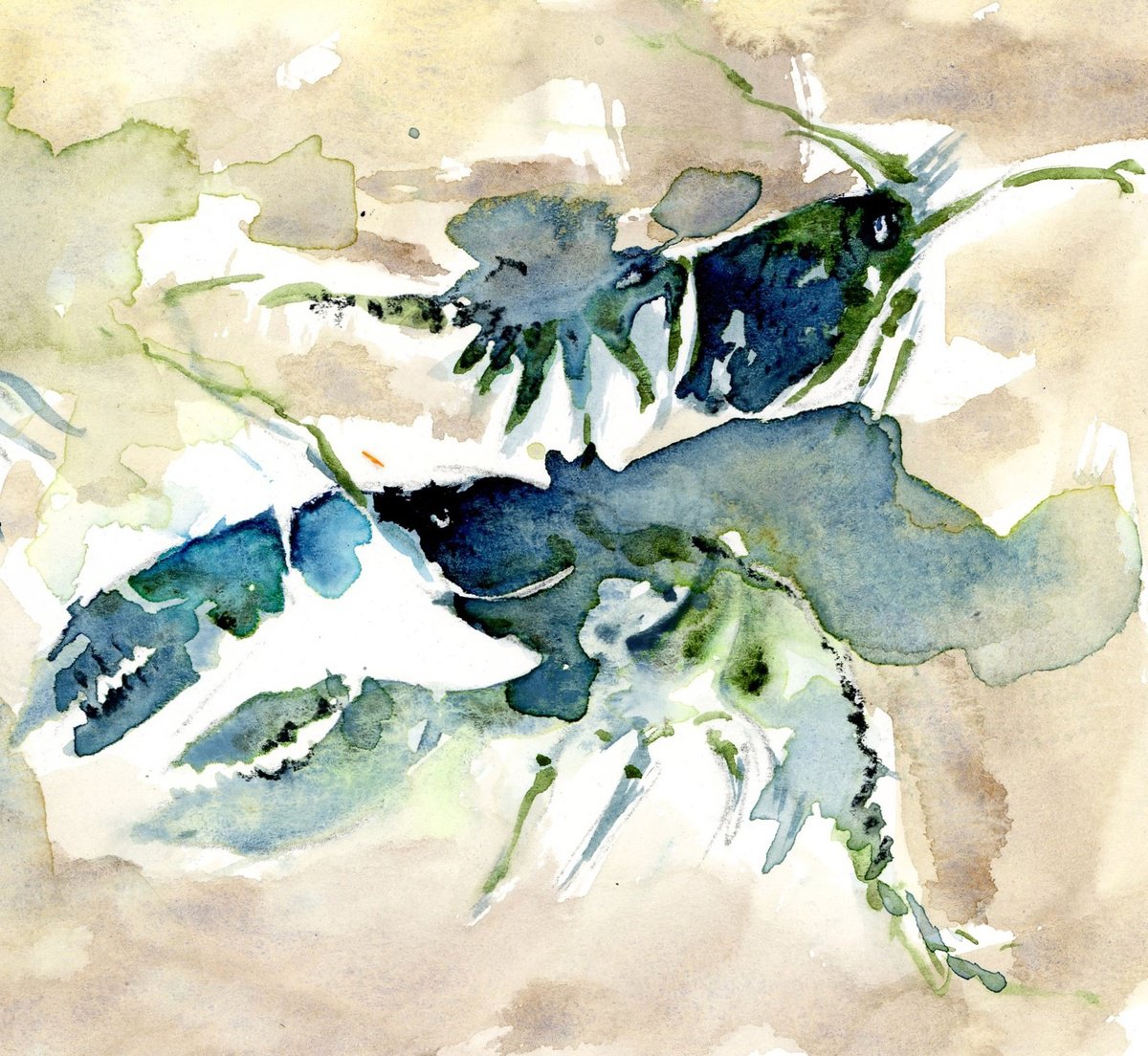 Impressionistic Animal Watercolour By Alex Tolstoy, 10 X 9, Two Lobsters, Original Artwork