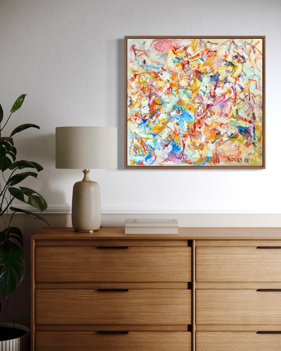 Abstract Oil Painting By Lana Verdi, 28 X 25", Zagara, Original Artwork