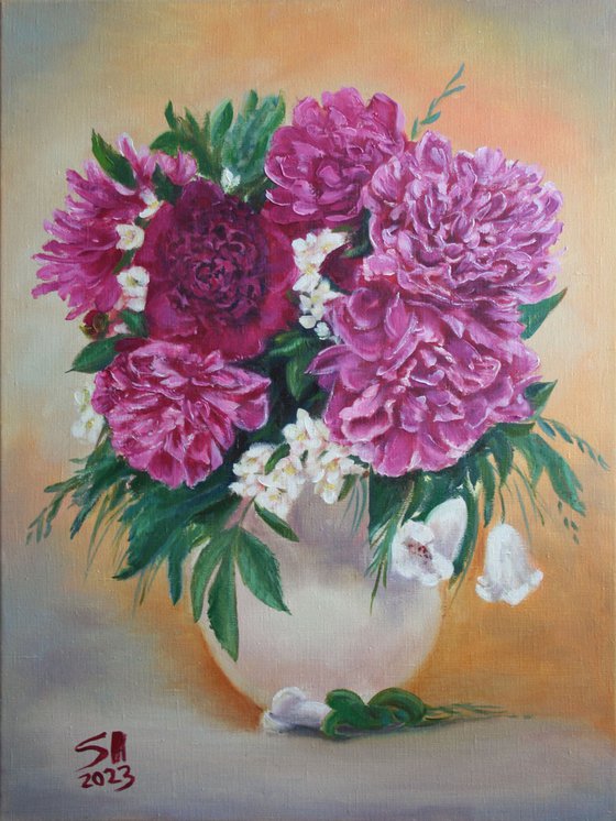 Peonies in vase / ORIGINAL OIL PAINTING