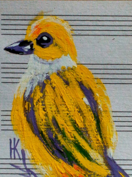 Tanager Painting ACEO Bird Original Art Silver-Throated Tanager Gouache Small Original Artwork 2.5 by 3.5" by Halyna Kirichenko