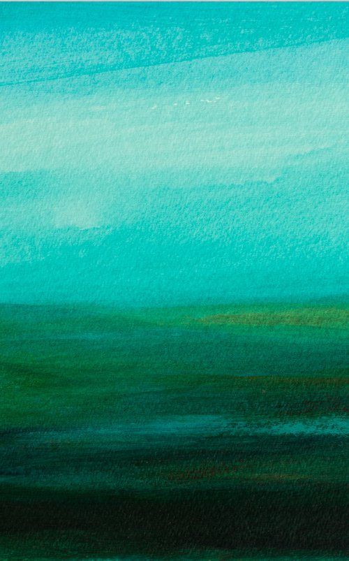 Blue landscape with turquoise - Ready to frame. by Fabienne Monestier