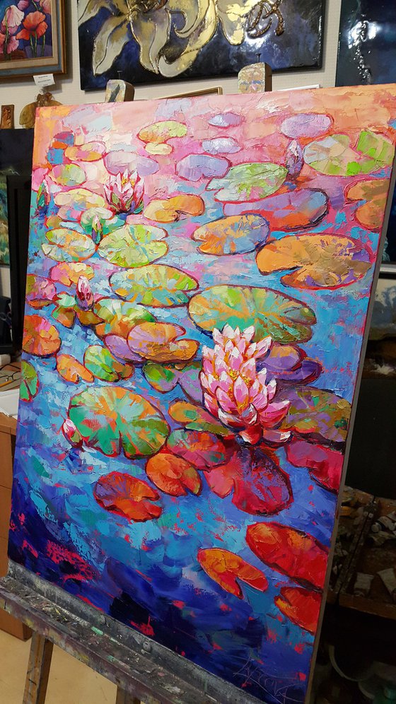 Painting Water lily Pink landscape